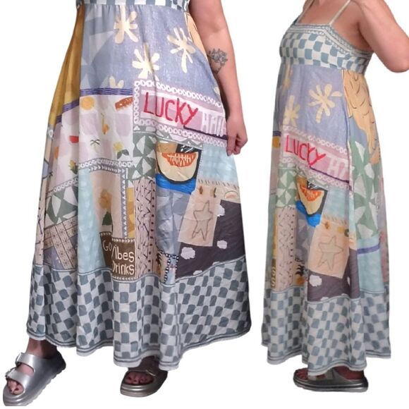 Europecore Sleeveless Picnic Print Smocked Back Midi Dress Medium - Picture 9 of 15